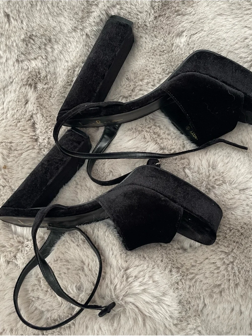 Lulu's Black Velvet Platform Block Heels with Ankle Tie size 8 to 9 worn once!